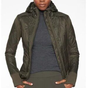 ATHLETA ROCK RIDGE PRIMALOFT JACKET PUFFER HOOD FITTED QUILTED INSULATED sz S